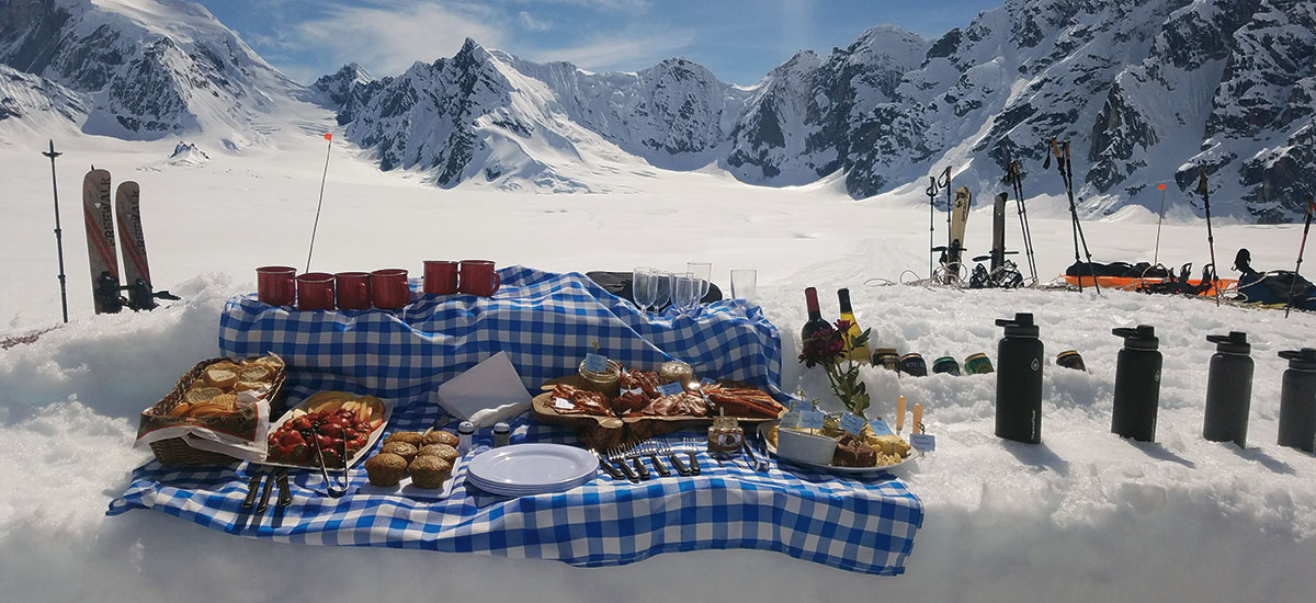 The Sheldon Chalet’s gentle glacier trek includes a gourmet glacier picnic.