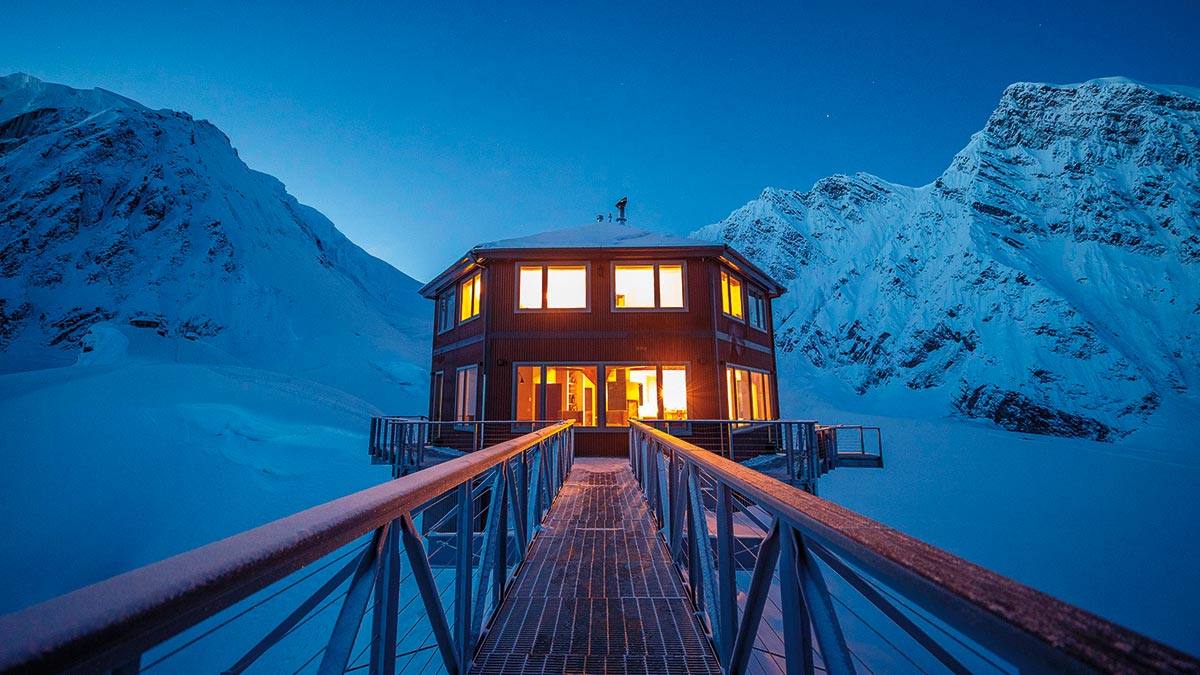 An outside view of The Sheldon Chalet in Denali National Park, which sits on some of the most majestic peaks in North America.