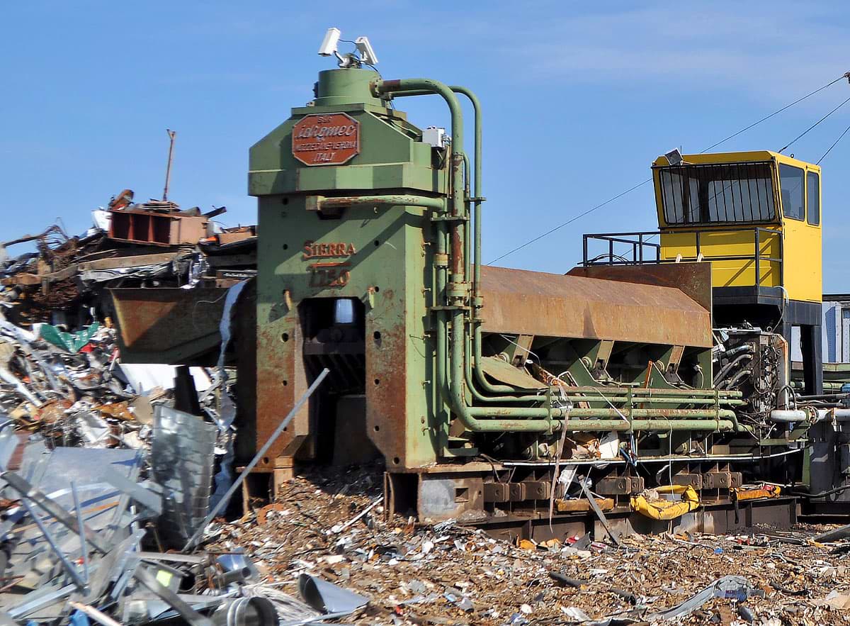 A scrap metal baler at K&K Recycling in North Pole