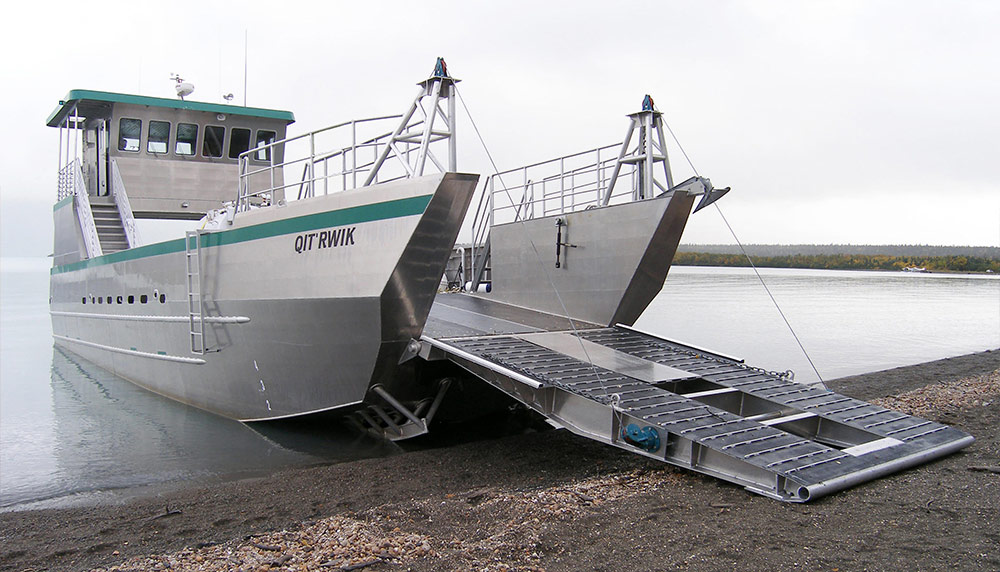 A 65-foot aluminum displacement landing craft. 