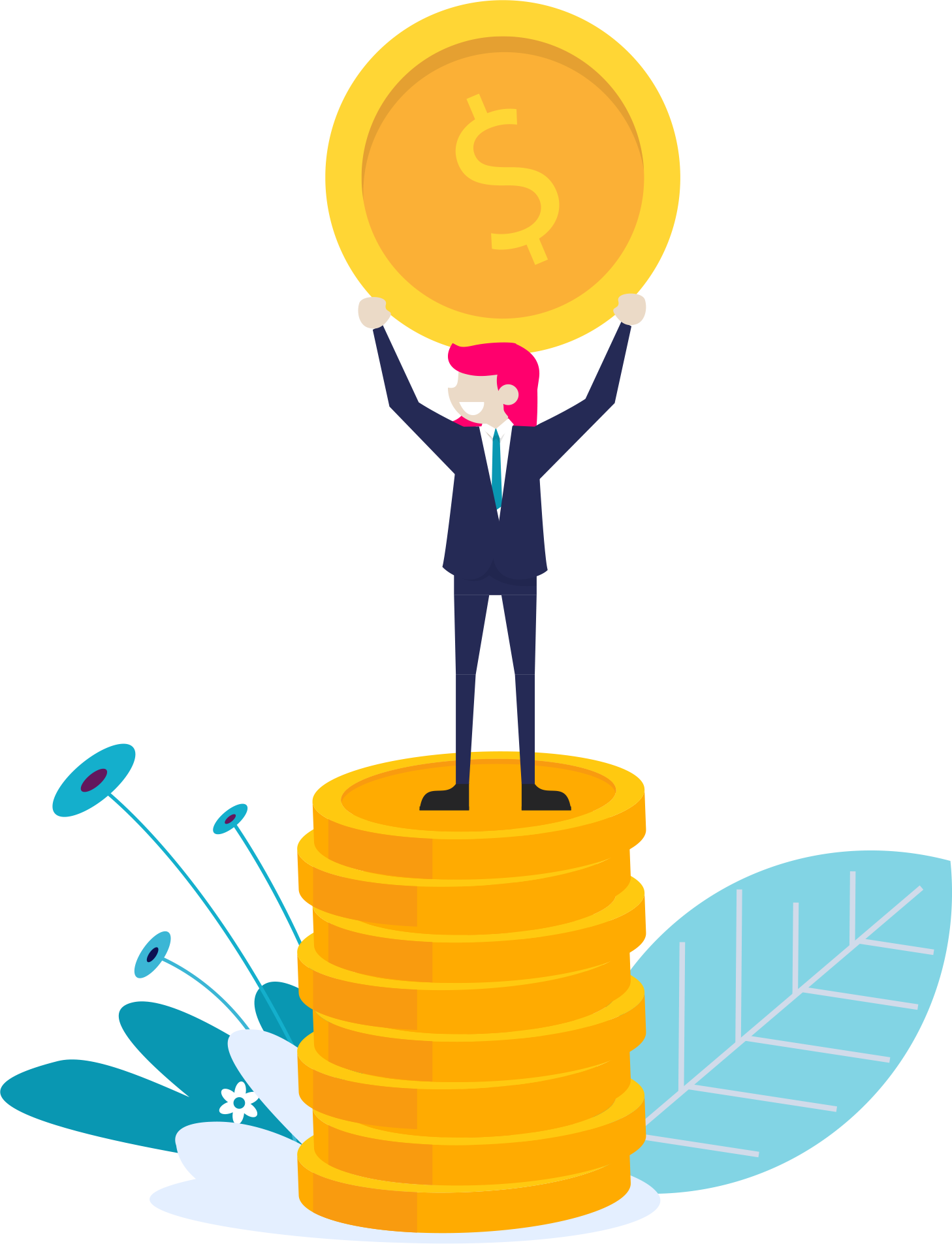 illustration of business man on top of coins