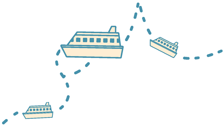 clipart of multiple ferries and their paths