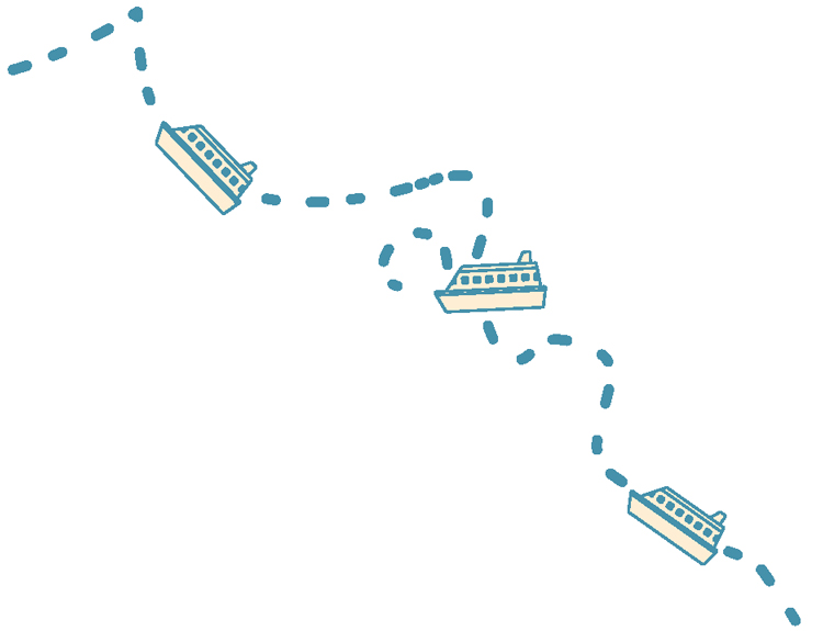 clipart of multiple boats on a path