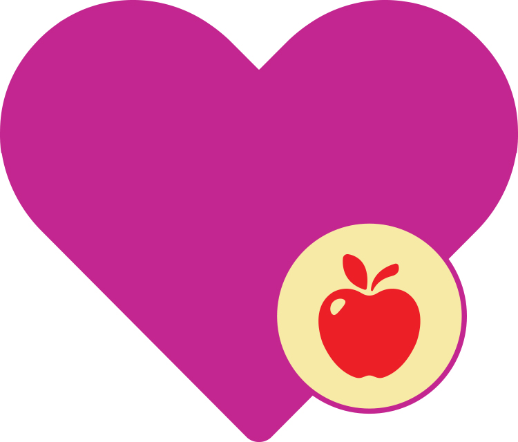 clipart apple and a heart on a yellow circle