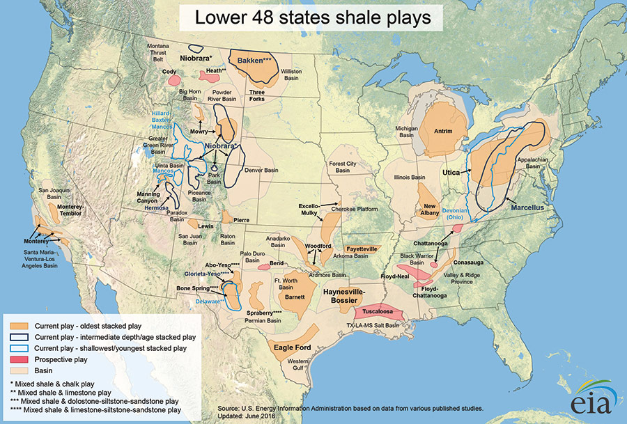 Lower 48 states shale plays map