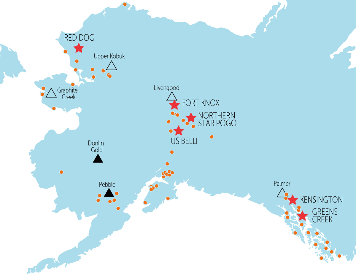 map of Alaska with pinned locations