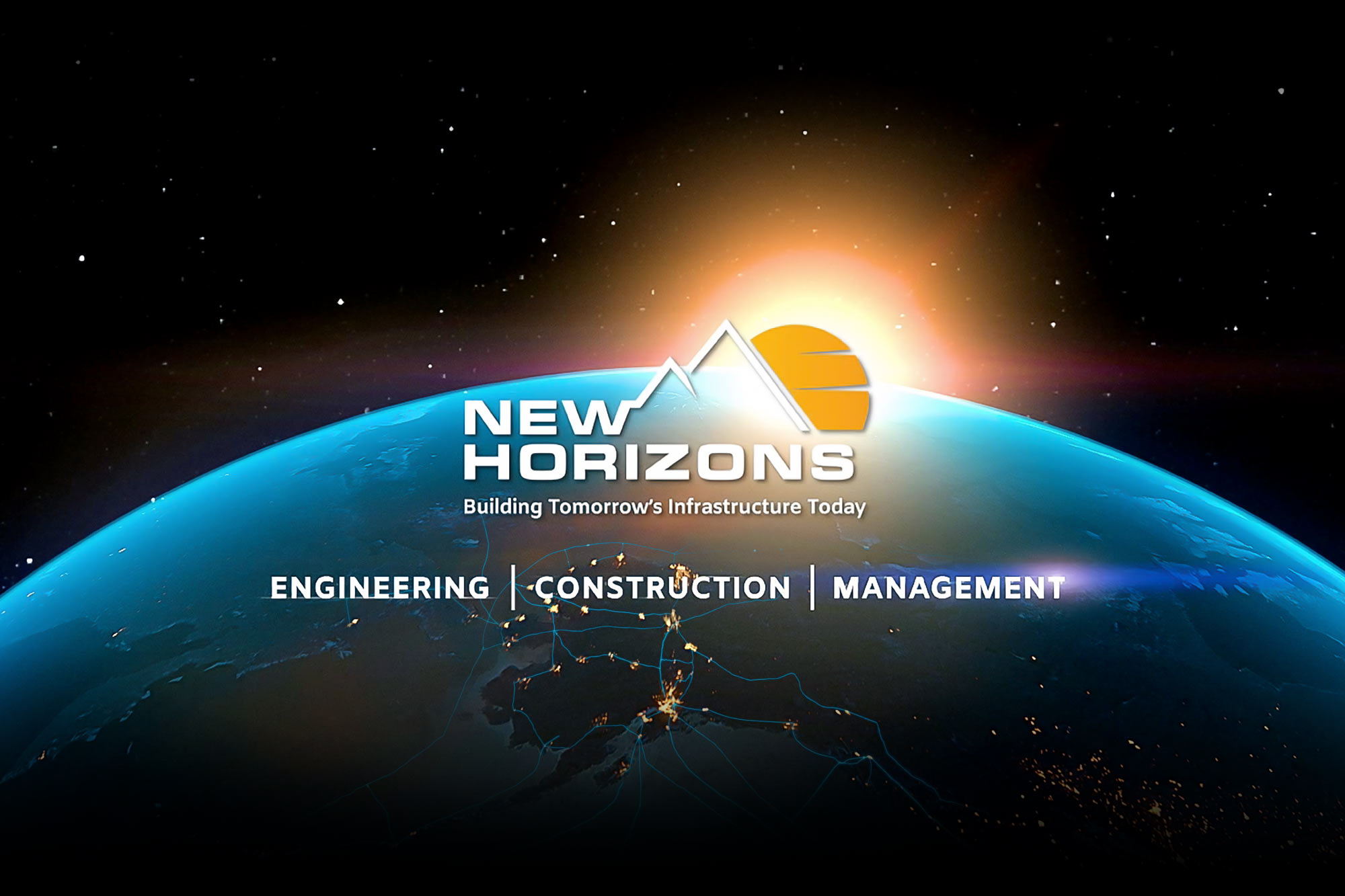 New Horizons Telecom logo with sun on the horizon