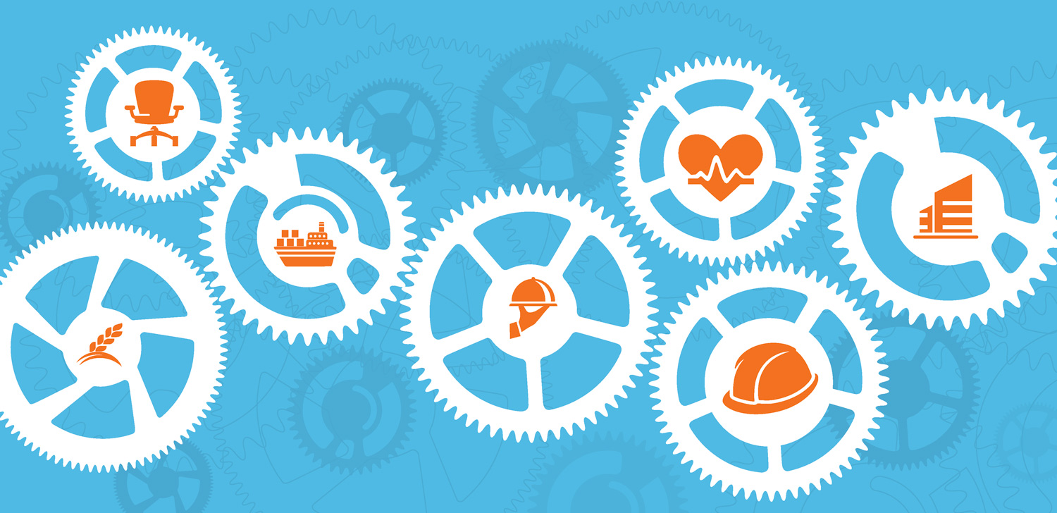 clipart of gears with different business icons