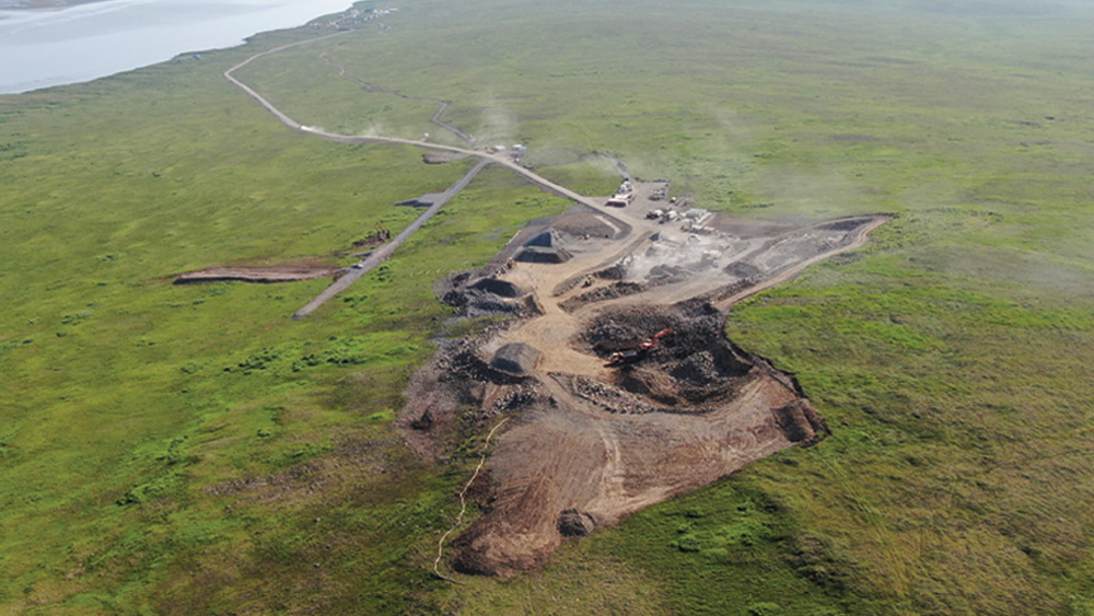 Aerial view of early construction on new airport a mile from Mertarvik