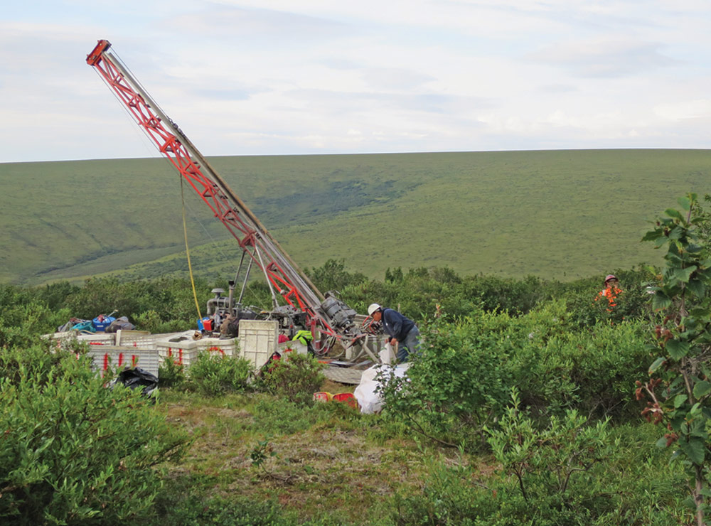 an exploration drill rig at the Fairhaven Gold Project in northwest Alaska