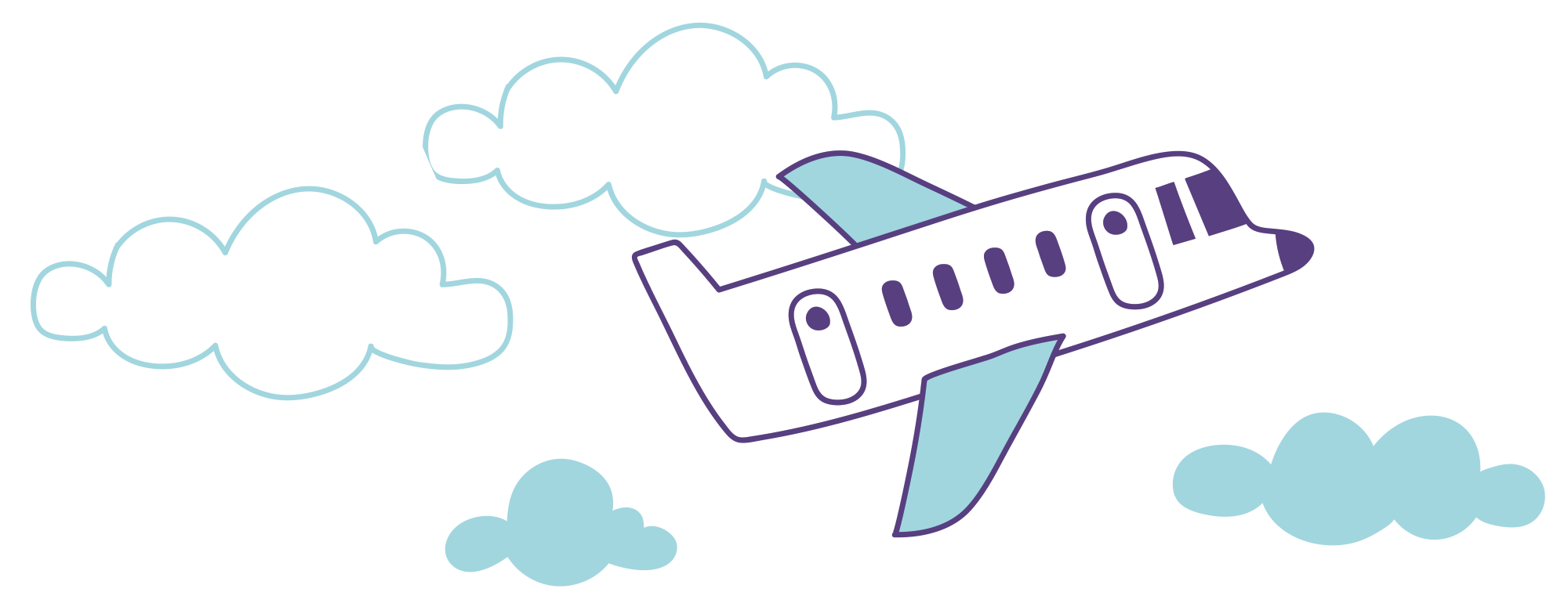 Plane flying through clouds illustration