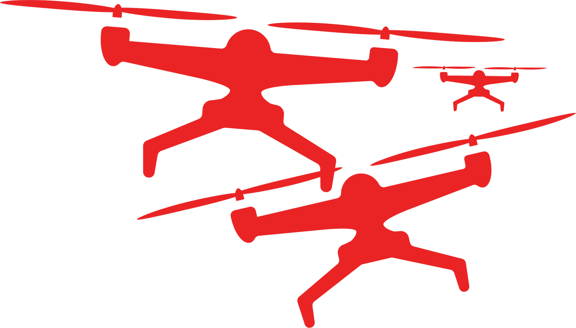 red clipart of three drones