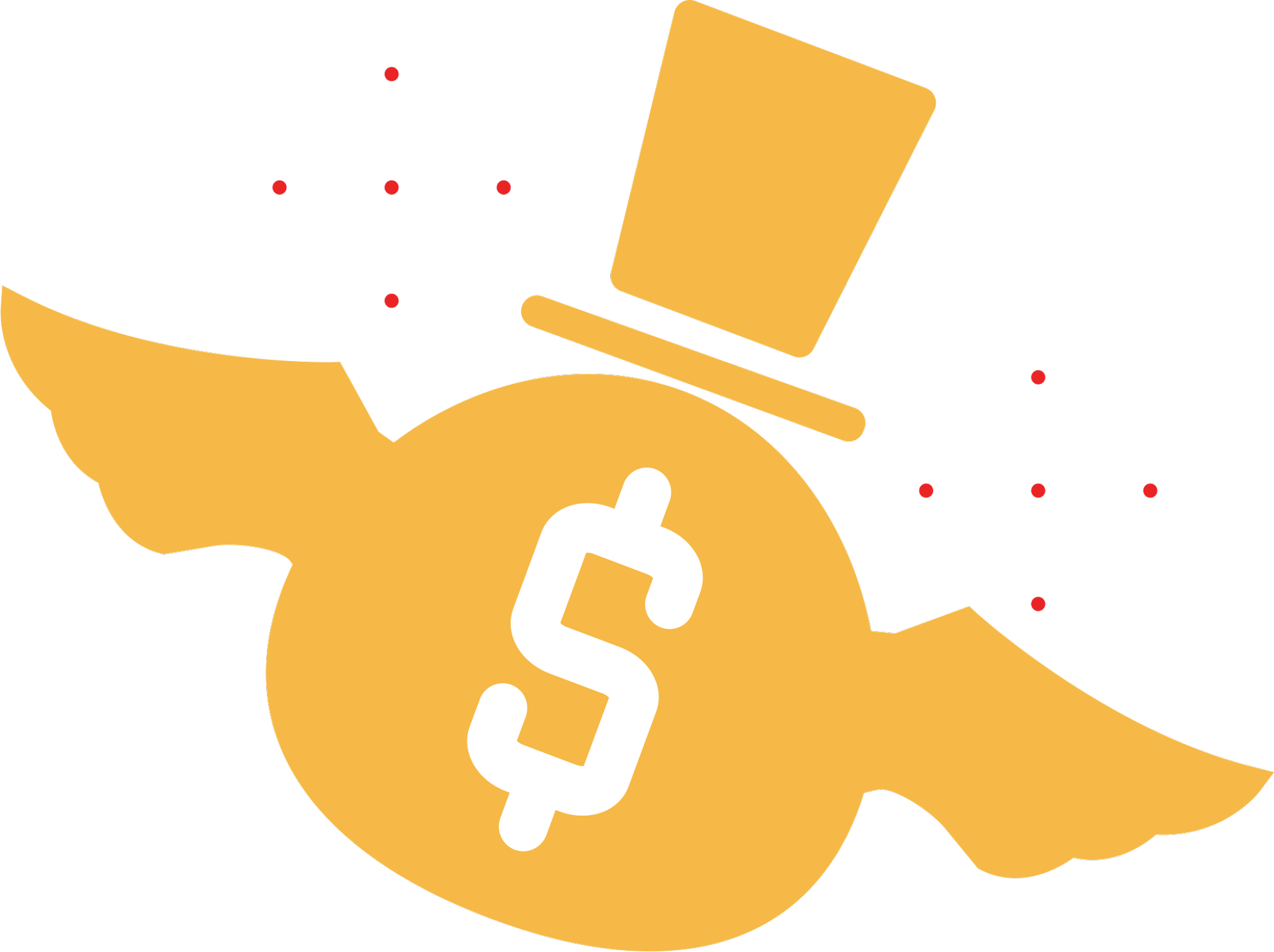 clipart of a flying bag of money with a top hat