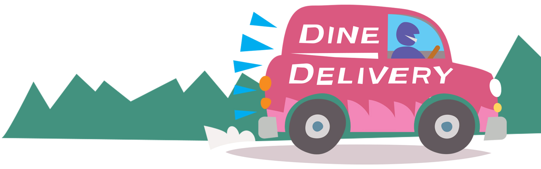 illustration of a van reading "Dine Delivery"