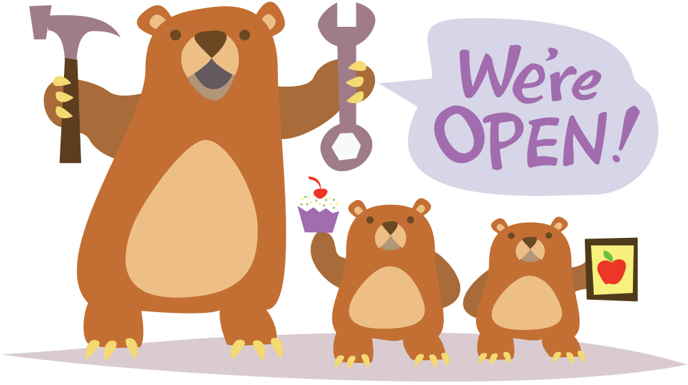 We're Open bear illustrations