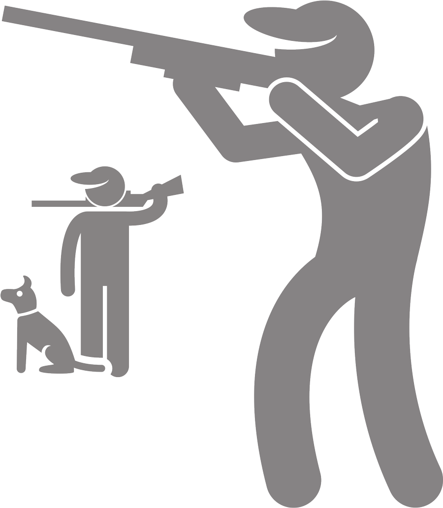 clipart of someone hunting and about to shoot while another person and their dog stand by