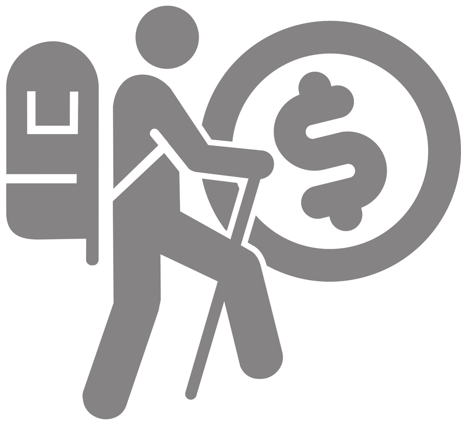 clipart of someone hiking towards the money