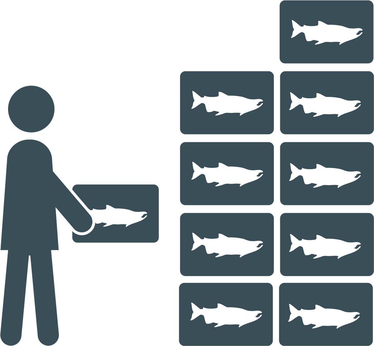 clipart of person stacking boxes of fish
