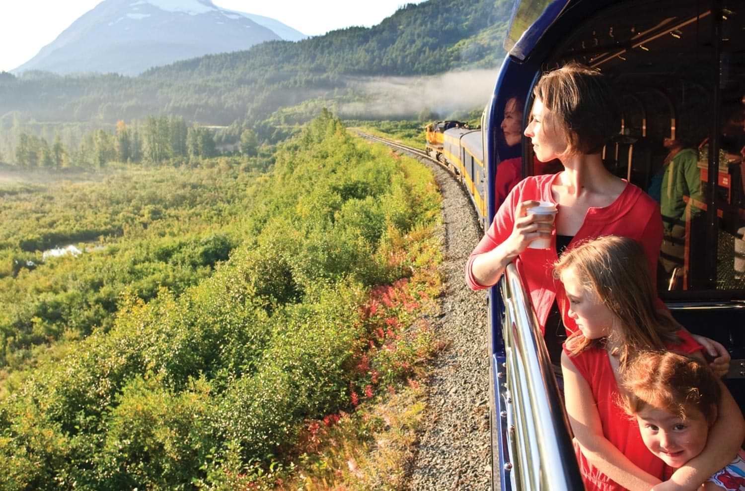 Passengers of an Alaskan train enjoy the view
