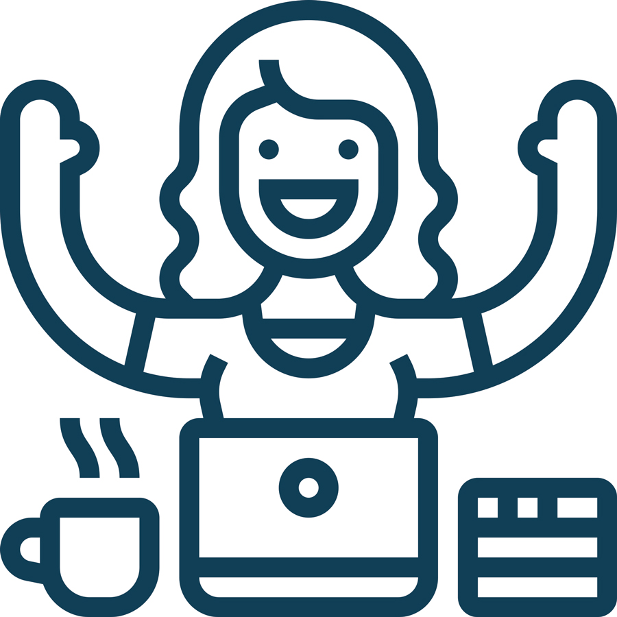 clipart of woman on laptop at home with coffee