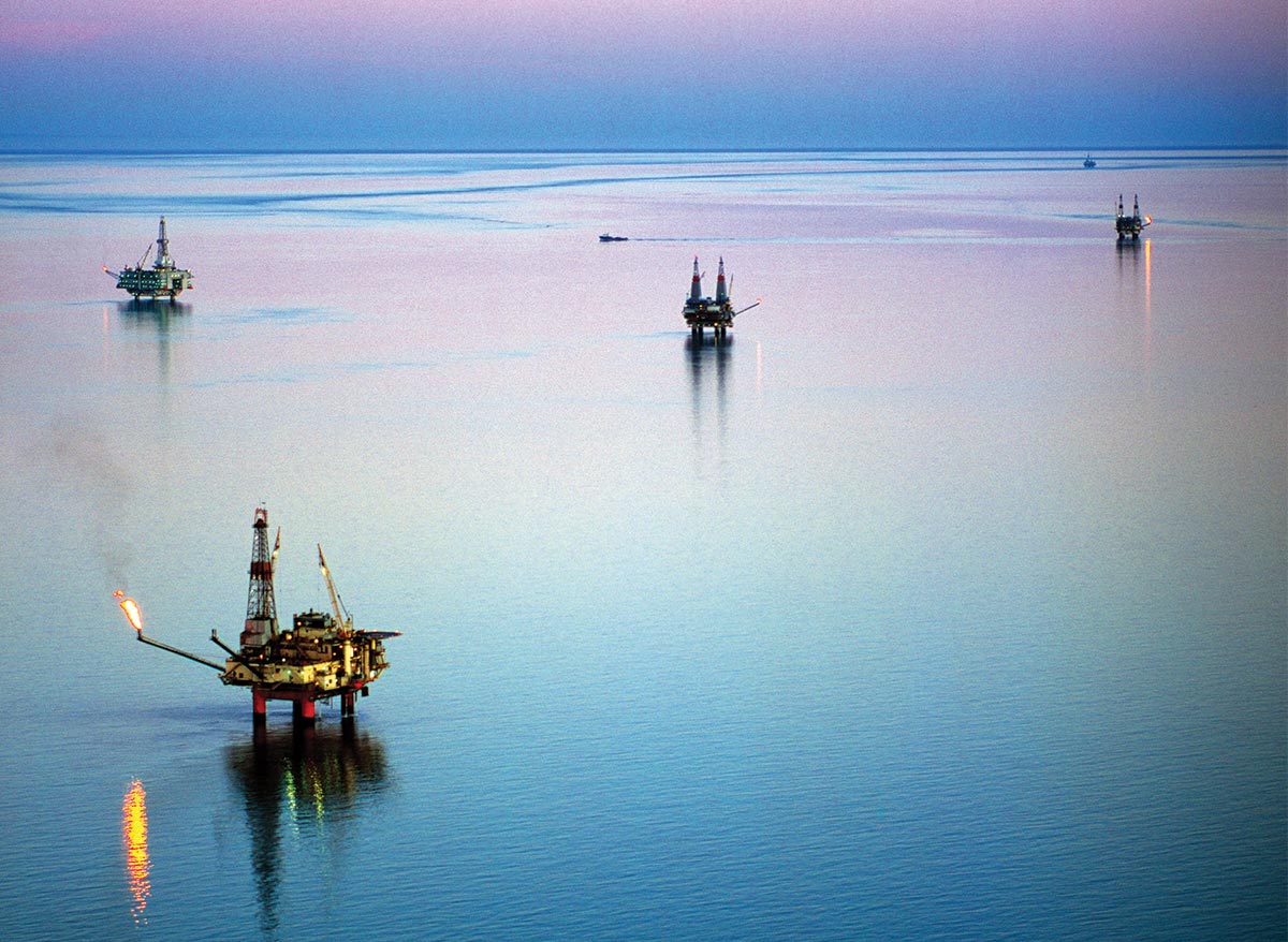 Production platforms in Cook Inlet at dusk