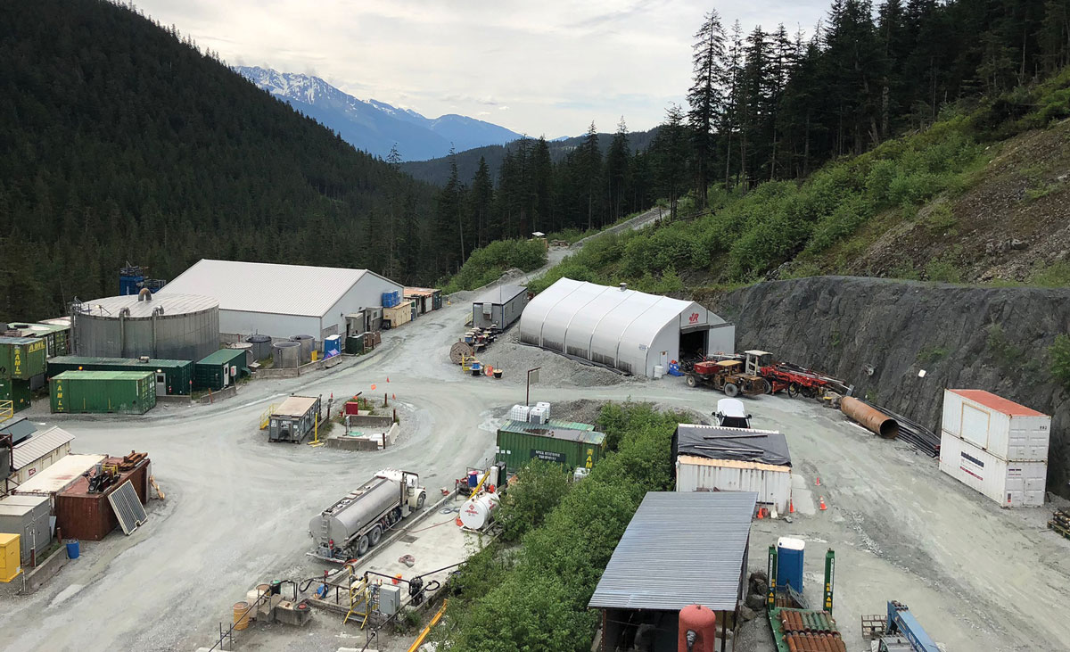 With most of its activity inside a mountain, the surface footprint of the Kensington Mine fits on a narrow terrace in a steep valley north of Juneau