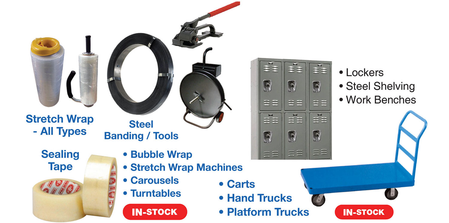 Stretch Wrap, Sealing Tape, Steel Banding/Tools, Lockers, and Carts