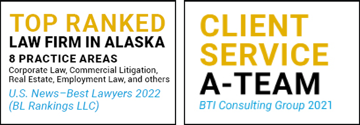 Top Ranked Law Firm in Alaska and Client Services A-Team text box