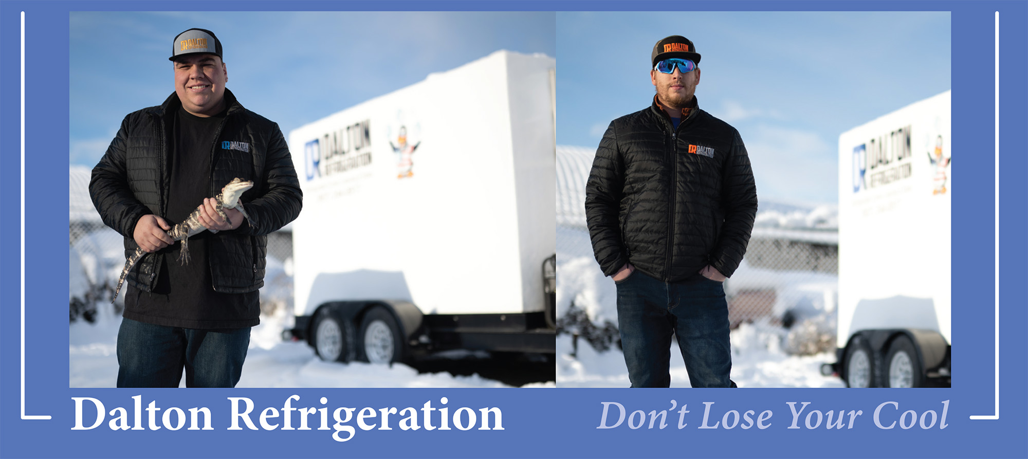 men standing by Dalton Refrigeration semi truck