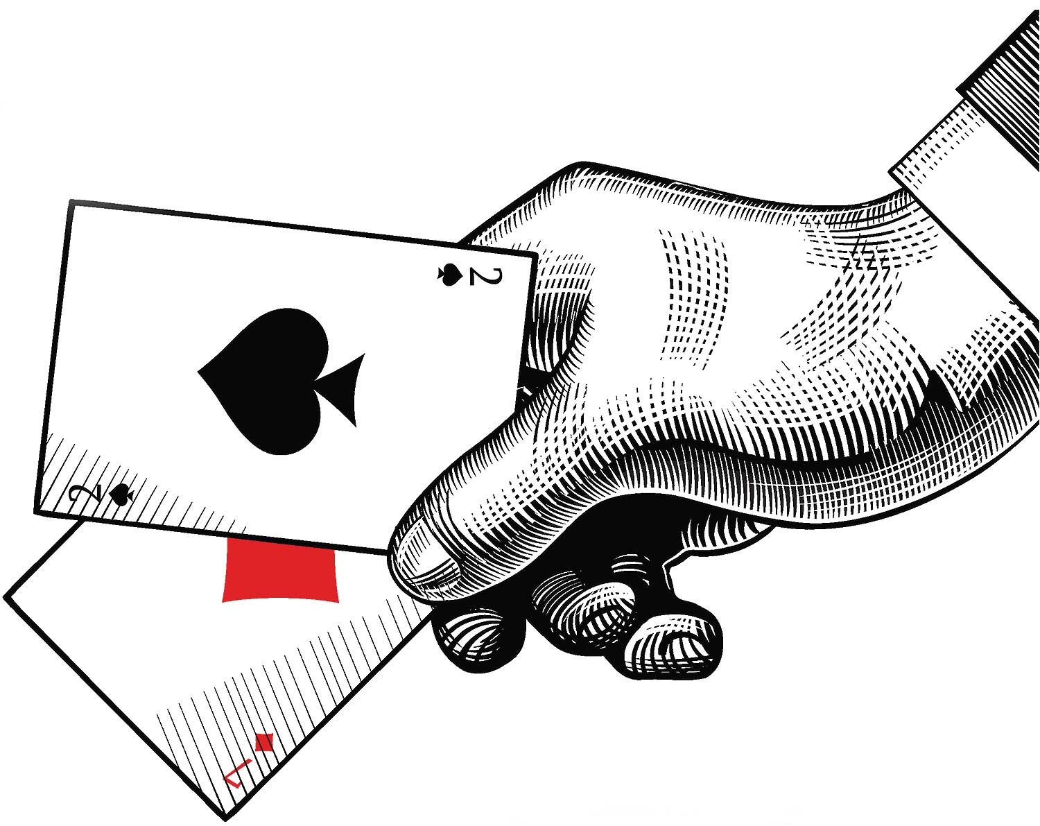 a graphic of a hand holding two playing cards