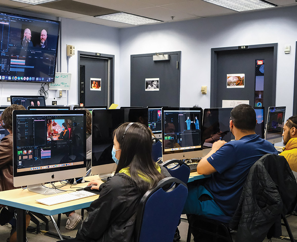 King Tech students practice editing in the film, audio, and visual production course