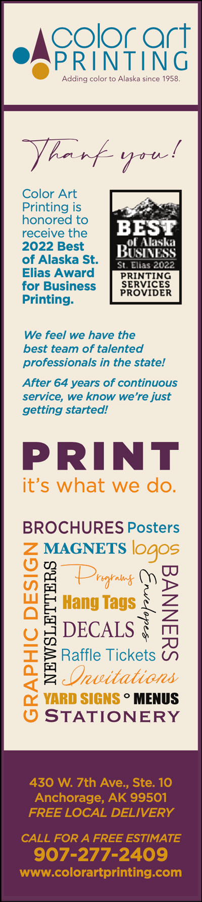 Color Art Printing, Inc. Advertisement