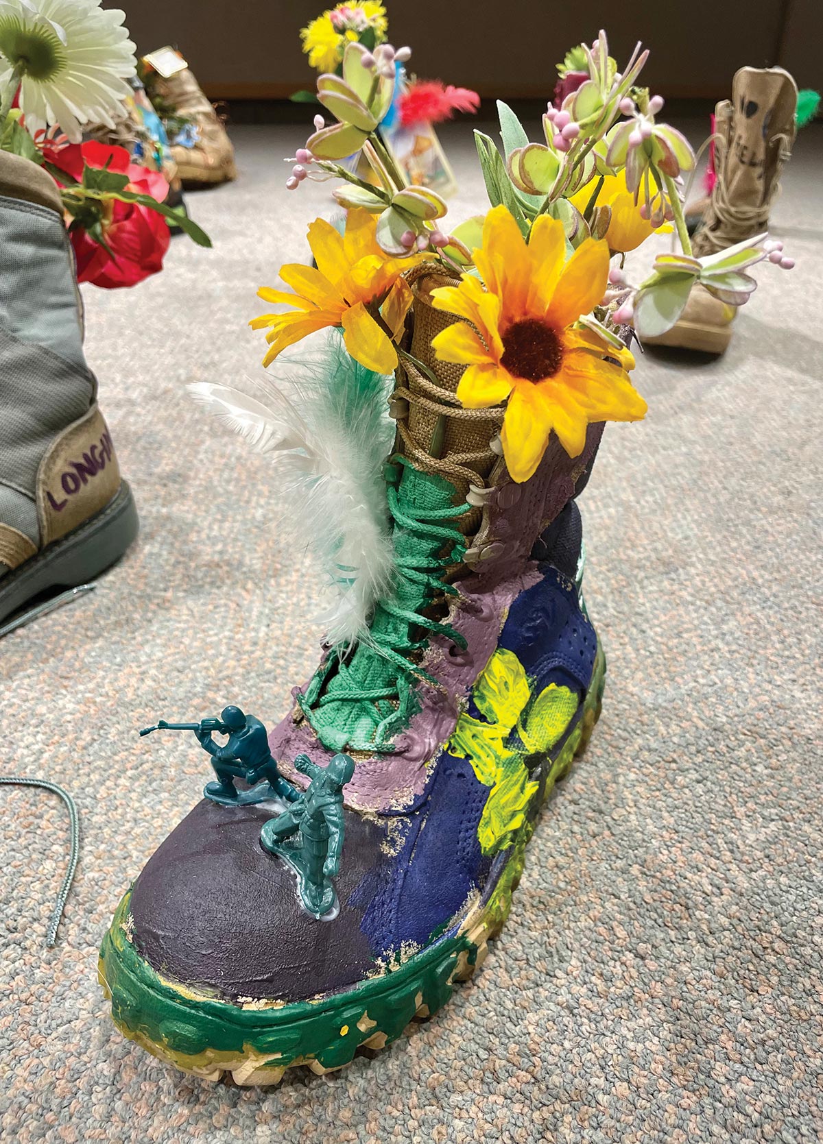 “A Walk in our Boots” on display at Fairbanks Arts Association’s Bear Gallery in May for the exhibition Forget-me-not: Art Therapy with Alaska’s Military Population, curated by art therapist Alexis Castriotta