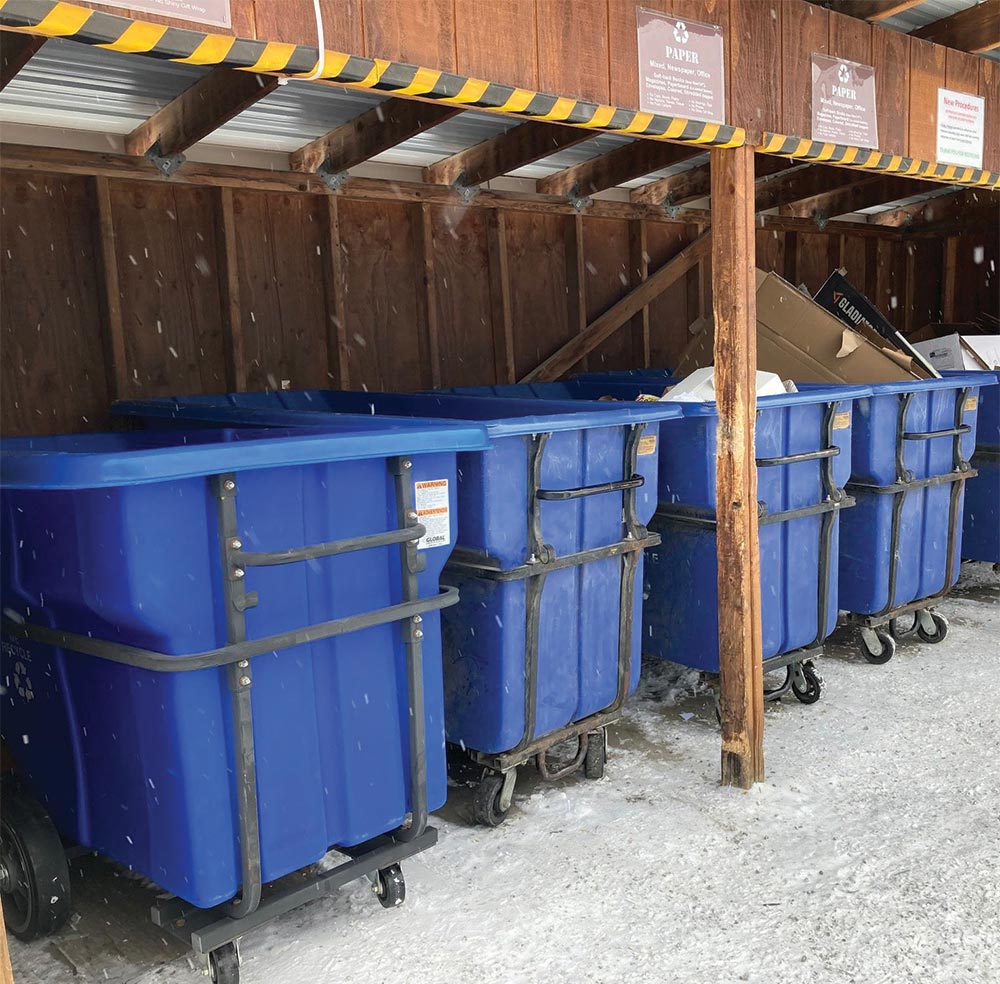 Blue recycling bins
