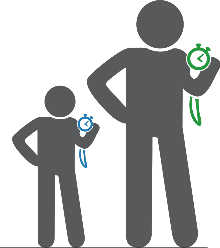 Clipart of two figures holding stop watches