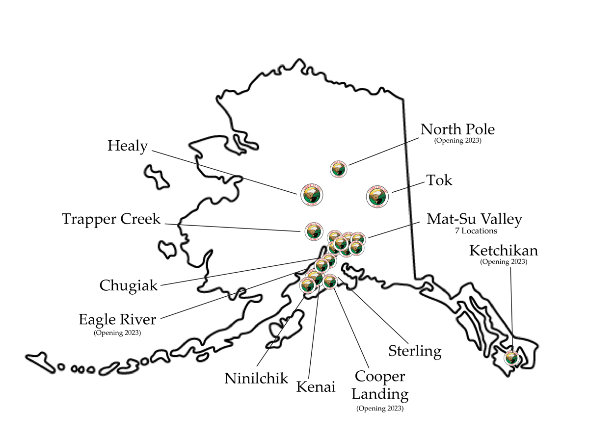 Alaska map with Tree Bears locations