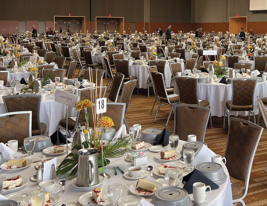 large dining event set up inside an event center