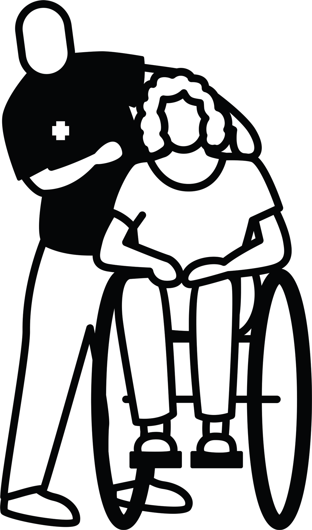 Vector illustration of healthcare worker pushing patient in wheelchair