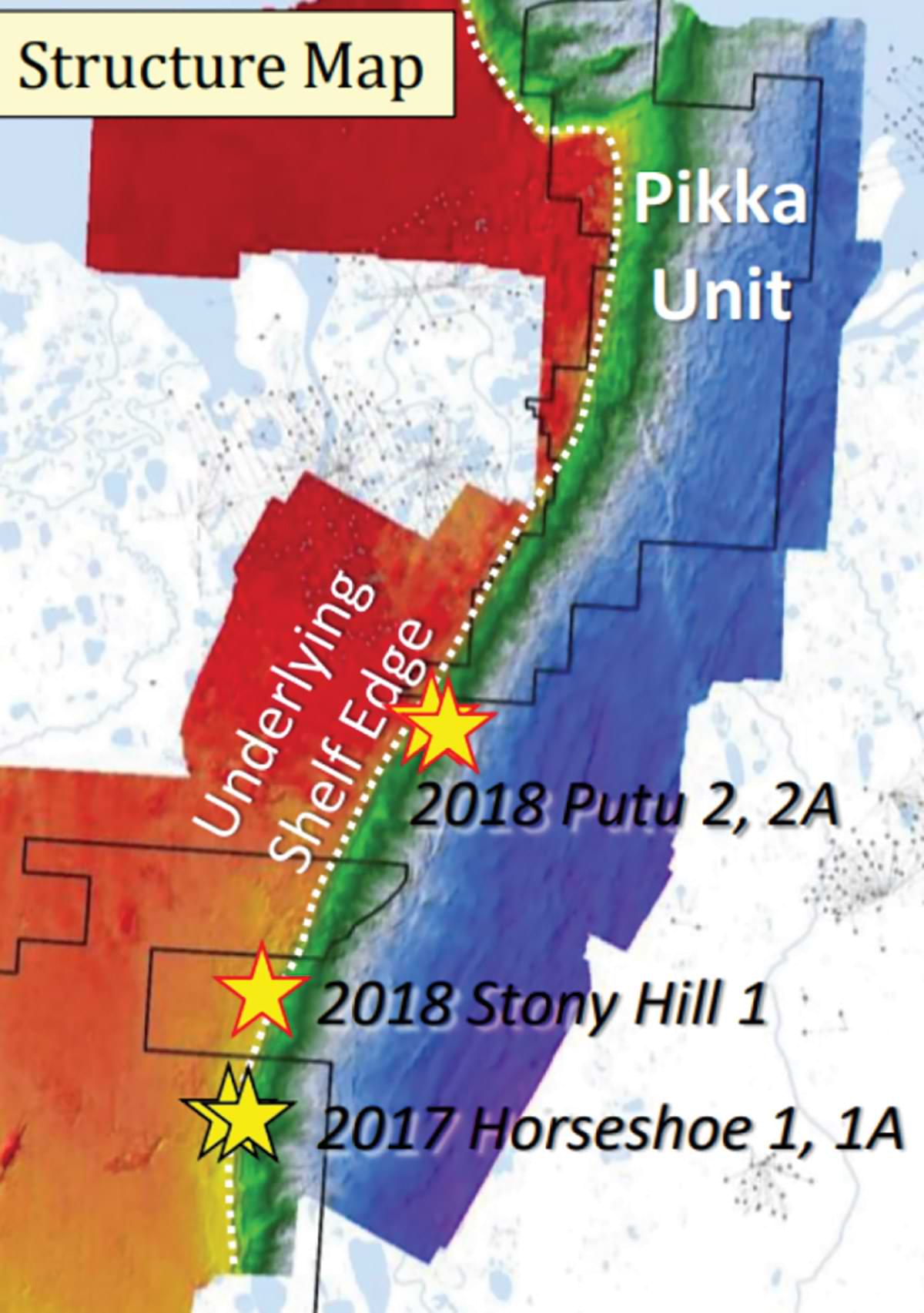 A structure map of the Nanushuk formation, with the Pikka leases situated on top.