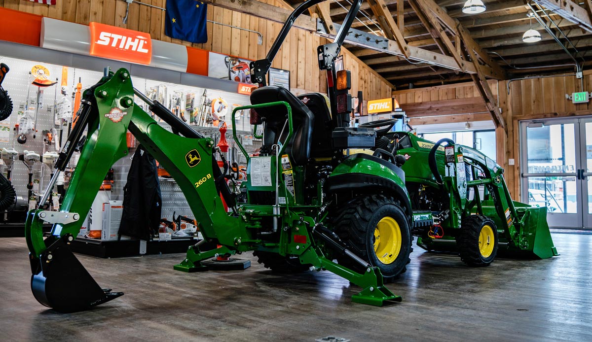 John Deere machinery in a store