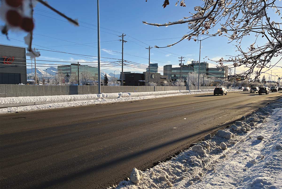 view of the road with snow on the sides