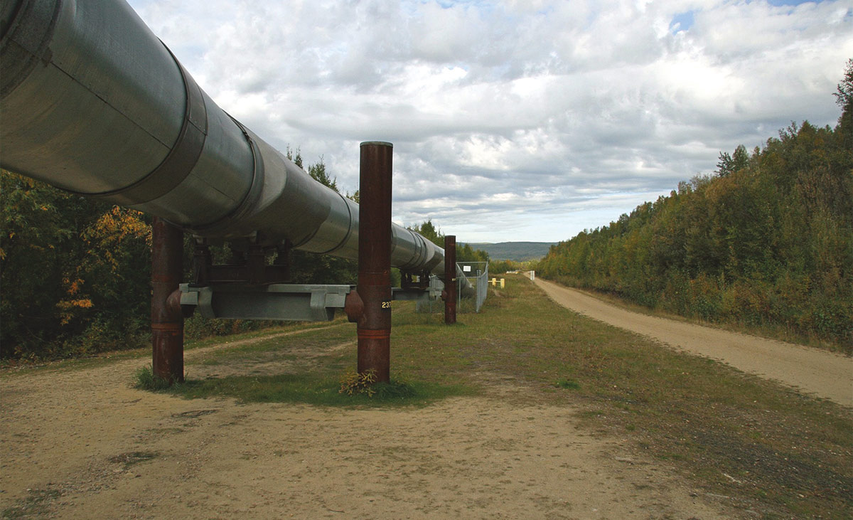 oil pipes running along a dirt path