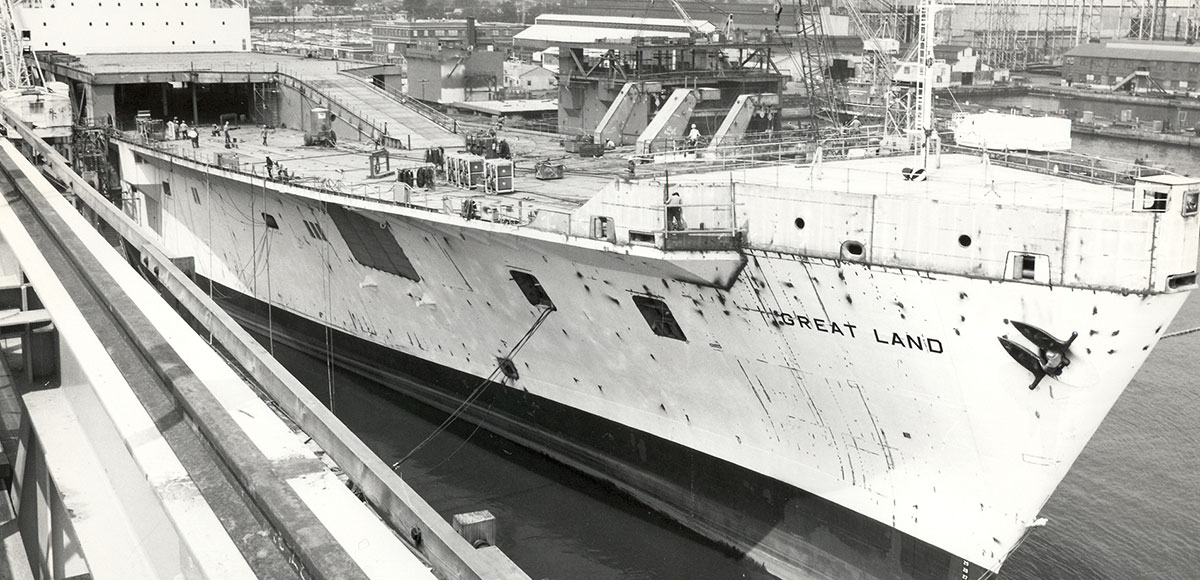 black and white photo of a cargo ship