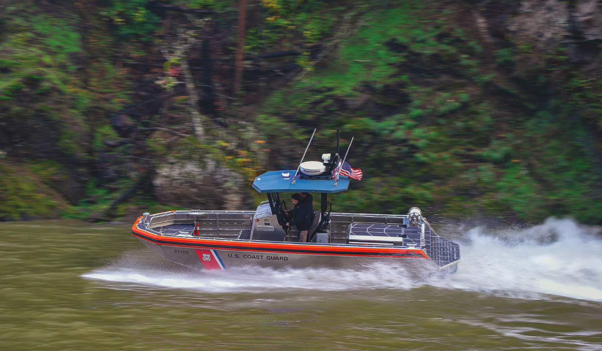 US Coast Guard pontoon on the water