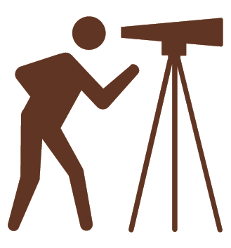 Silhouette of a person looking through a telescope mounted on a tripod