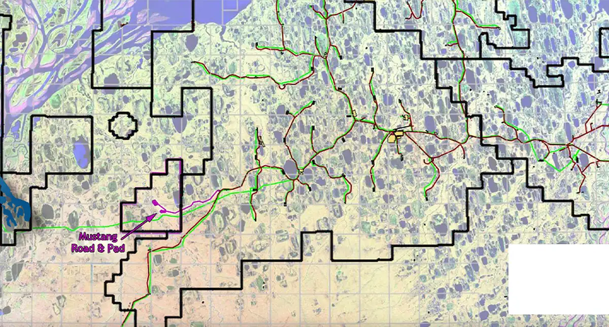 map of the Mustang Road extending from the Kuparuk River Unit