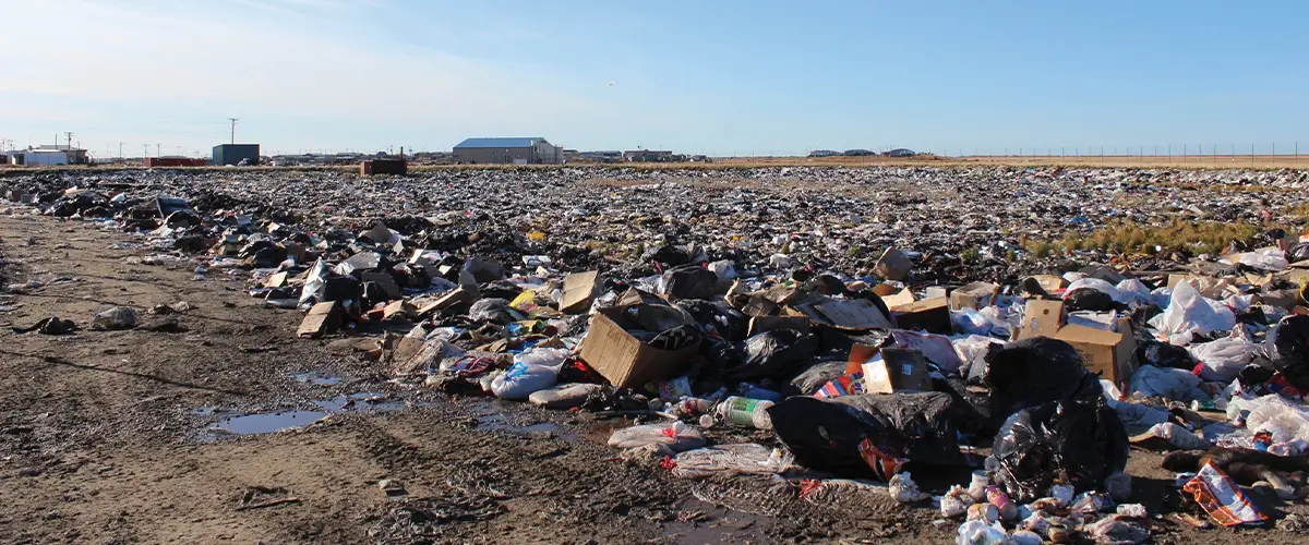 wide view of the unlined dump in the Western Alaska village of Hooper Bay