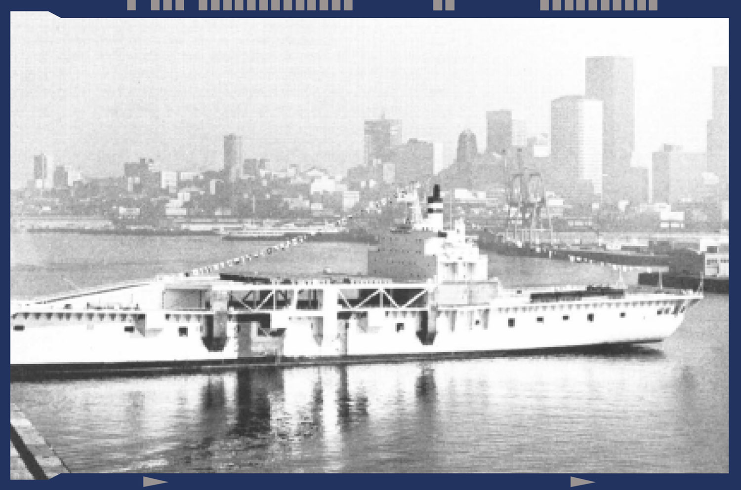 black and white image of a Tote ship