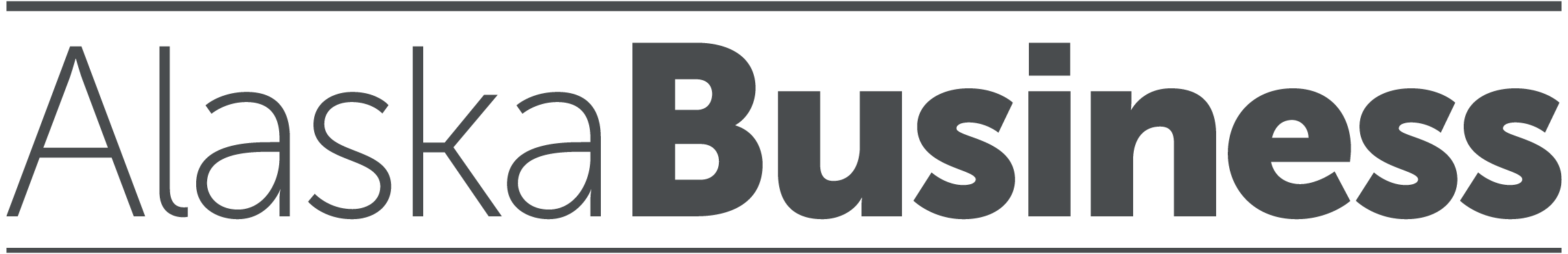 Black logo for Alaska Business magazine with a modern sans-serif font. The word "Alaska" is in lighter weight, while "Business" is bolded, emphasizing the magazine’s focus on commerce in Alaska.