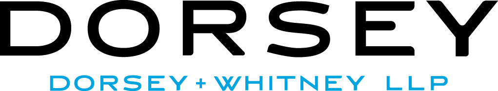 Dorsey & Whitney LLP wordmark logo displayed in black and blue text.
